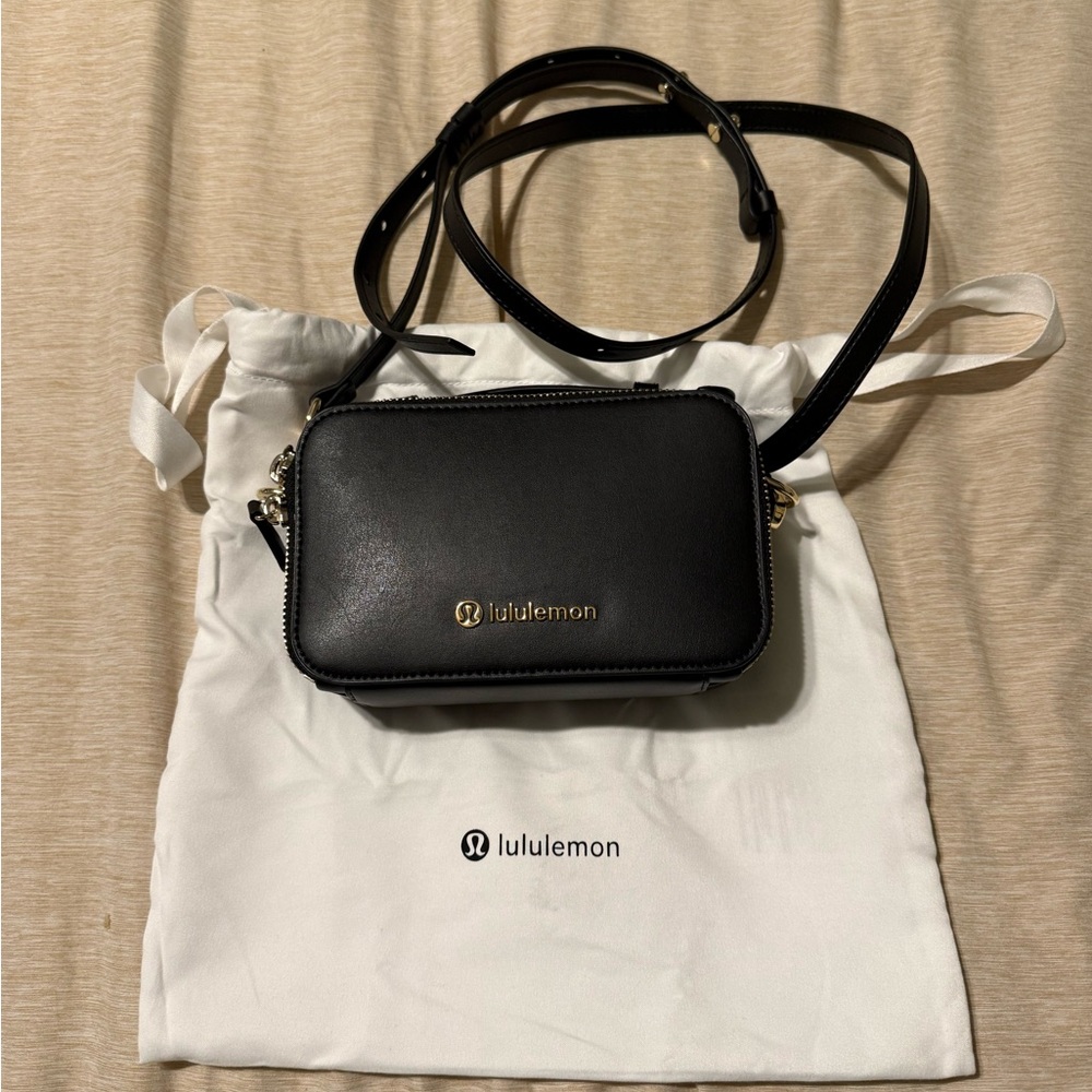 lululemon athletica Black Crossbody Bag with Gold Accents